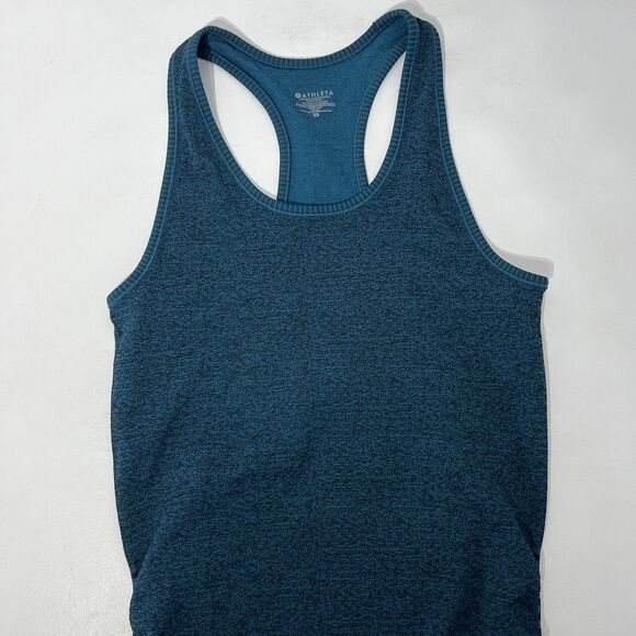Athleta Speedlight Tank Top Teal XS Textured Activewear Ruched Seamless Sporty - Picture 3 of 9